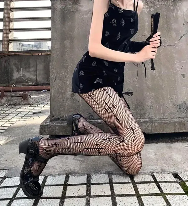Cross Pattern Fishnet Tights, Hollow Out High Waist Mesh Pantyhose, Women's Stockings & Hosiery One Size 100% Polyester - Image 8
