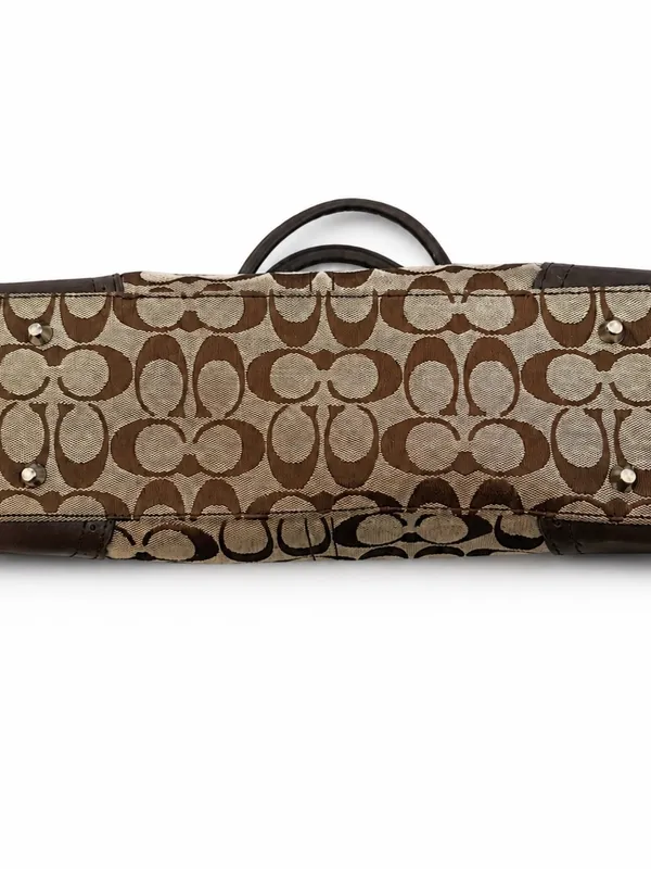 Vintage Coach Y2K Hamptons Signature Leather Satchel Brown Monogram Jacquard - Image 11