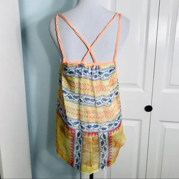 Free People Strappy Boho Summer Festival Tank Top Size Small Yellow Orange Blue - Image 8