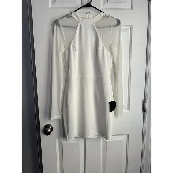 Women’s Lulu’s Living The Spotlight White Mesh Long Sleeve Mini Dress M Bride - Image 3