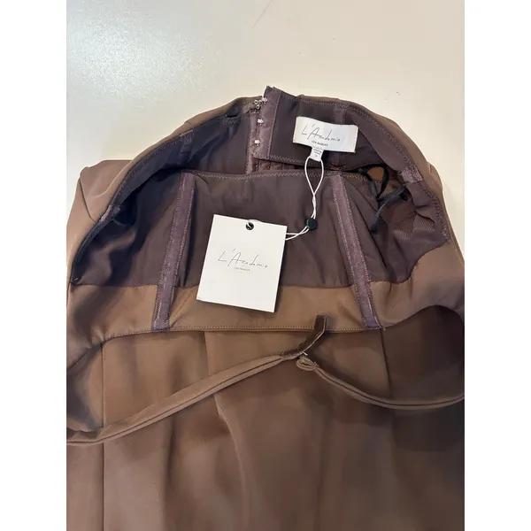 L'Academie Jade Midi Dress Brown Square Neck Halter NWT S - Image 2