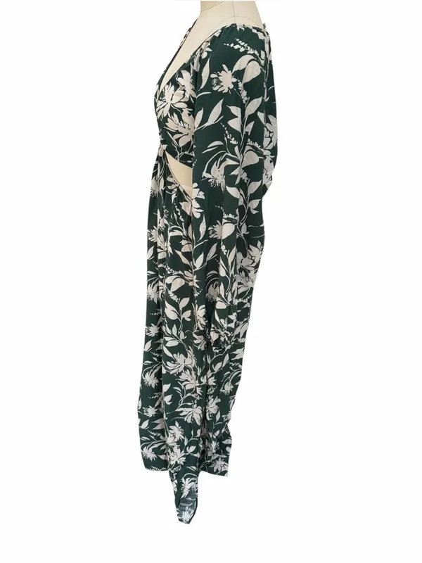 Abercrombie & Fitch Forest Green Floral Cutout maxi dress size large - Image 4