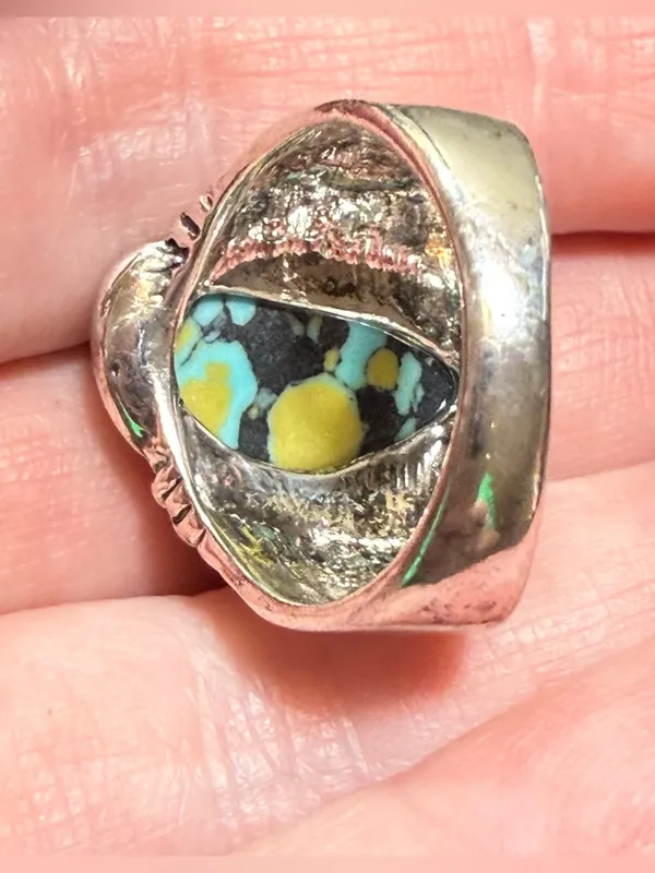 Silver Tone Ring Faux Turquoise No Size See Photos Southwestern Boho - Image 5