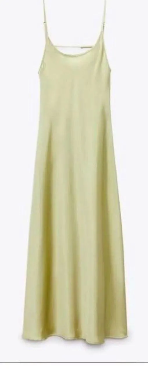 ZARA Dress Sage green Slip Midi Satin Effect Maxi Wedding Party - Image 6