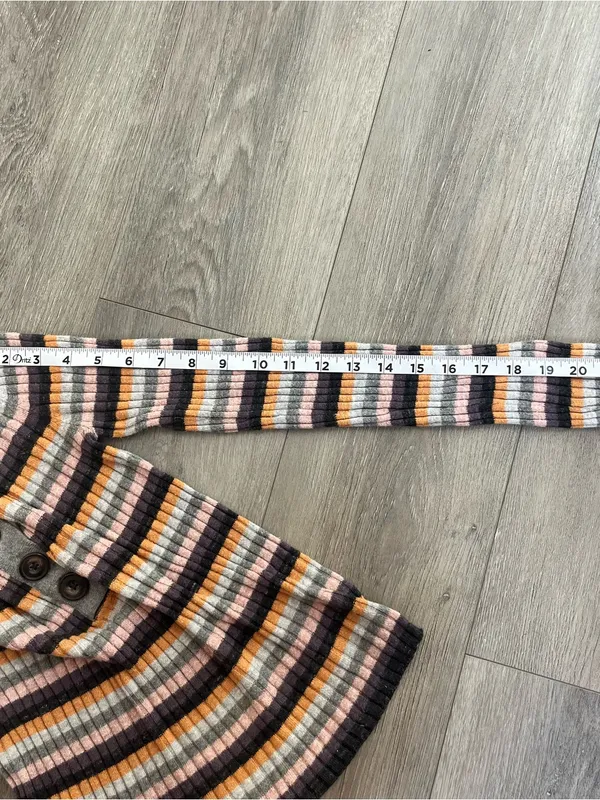 American Eagle Ribbed Striped Henley Sweater Small Gray Pink Orange Long Sleeve - Image 9