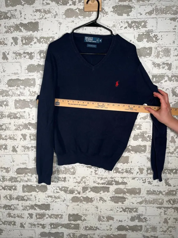 Polo by Ralph Lauren | mens vneck pima cotton blue sweater - Image 6