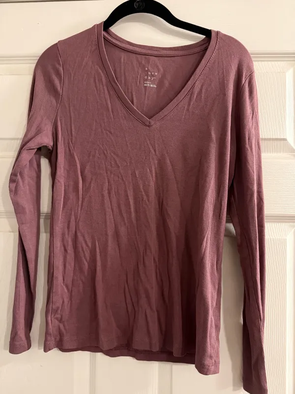 A New Day Mauve Ribbed V Neck Long Sleeve Top - Image 2