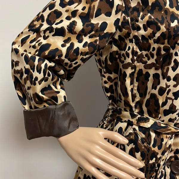 Leopard Animal Print Trench Coat Jacket by Appraisal fully lined, pockets size M Tan Size M - Image 4