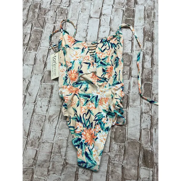Tori Praver‎ Seafoam Swimwear Womens XS Peach Floral NWT Smocked One Piece - Image 2
