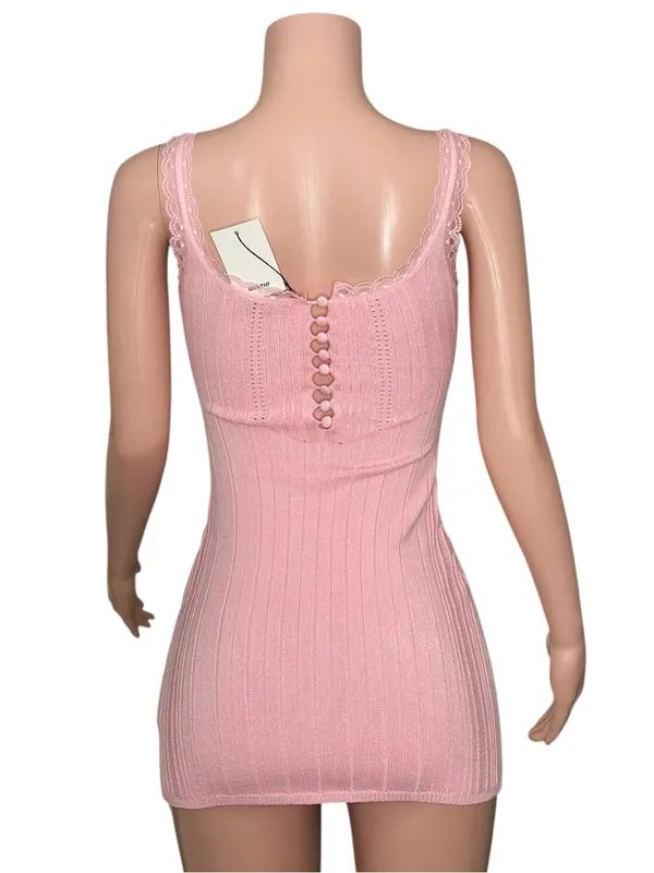GUIZIO Dainty Lace Knit Mini Dress, Baby Pink, XS - Image 5