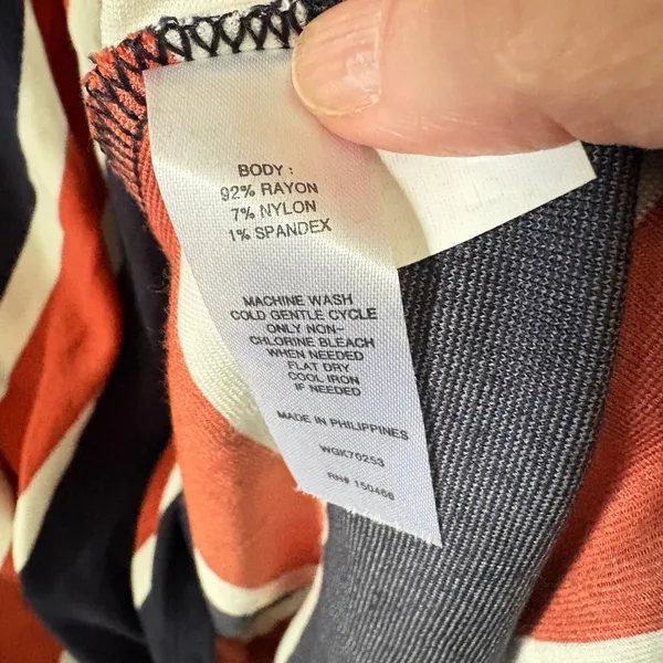 Market & Spruce Striped Faux Wrap Midi Dress Navy Blue Orange‎ Red Womens Medium - Image 8