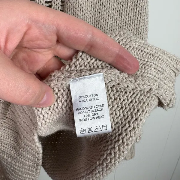 EE:Some Neutral Tan Distressed Ripped Oversized Sweater Top Medium M Relaxed - Image 4