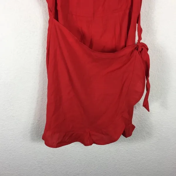 NEW Lulus Sunny Oasis Mini Dress XL Coral Red Ruffled Faux-Wrap Sleeveless - Image 9