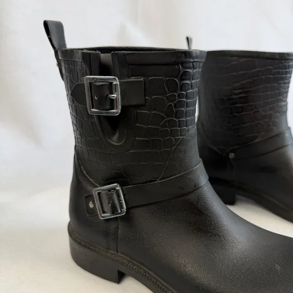 Sam Edelman Keigan Womens 8‎ Black Buckle Rubber Croc Embossed Rain Boots - Image 7