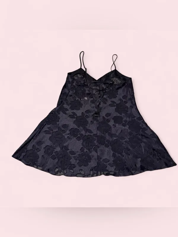 Victoria's Secret Black Floral Lace Slip Dress - Image 2