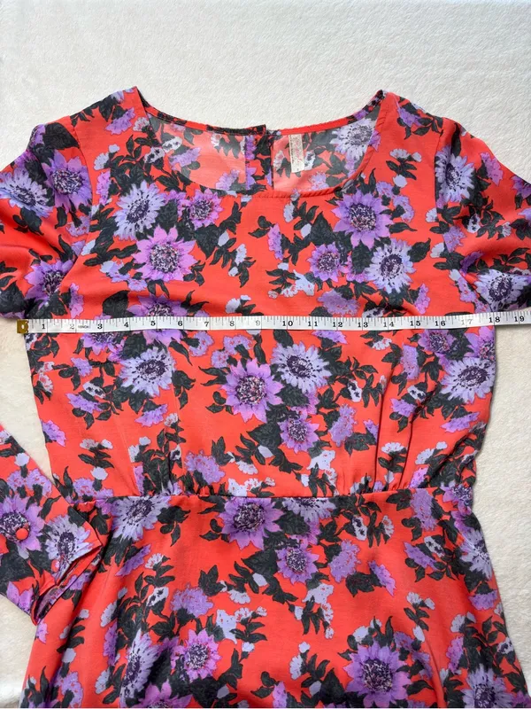 Free‎ People Coral Dress with Purple Floral Print - Image 7