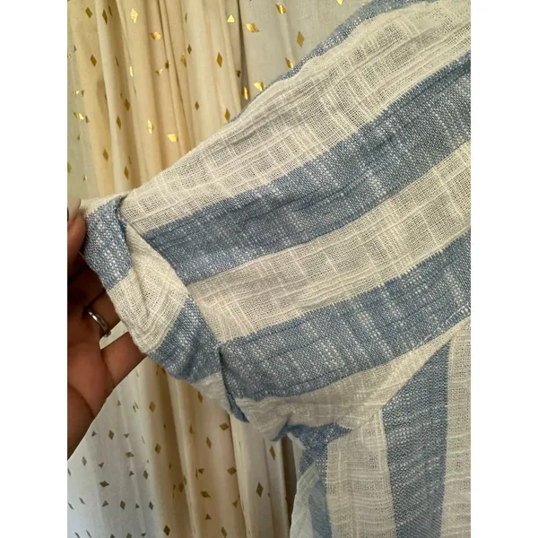 Free People We The Free Away At Sea Frayed Hem Button Down Striped Top L - Image 2