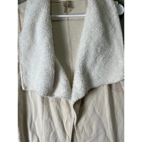 XCVI Ivory Draped Sherpa Collar Open Front Long Vest Cotton Blend Size Large - Image 2