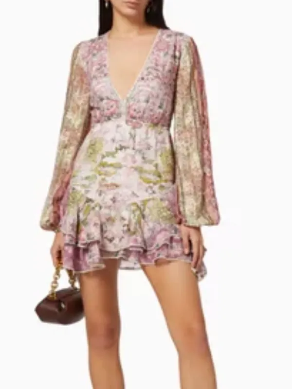 HEMANT & NANDITA Maya Cotton Paisley Floral Long Sleeve Mini Dress S Large - Image 3