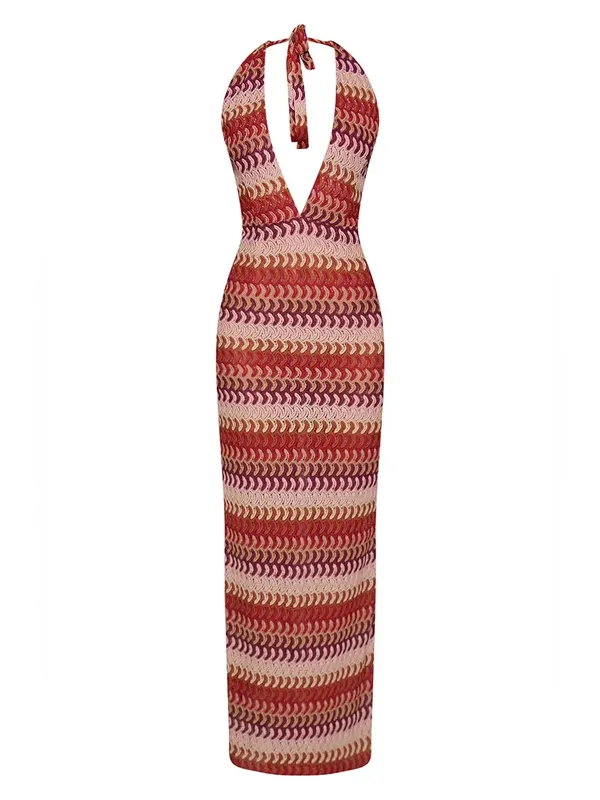 PrettyLittleThing MULTI TEXTURED DEEP PLUNGE MAXI DRESS - Image 3