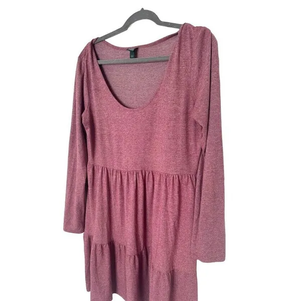 Wild Fable Women's Size‎ L Long Sleeve Brushed Rib Knit Tiered Dress Dull Rose - Image 2