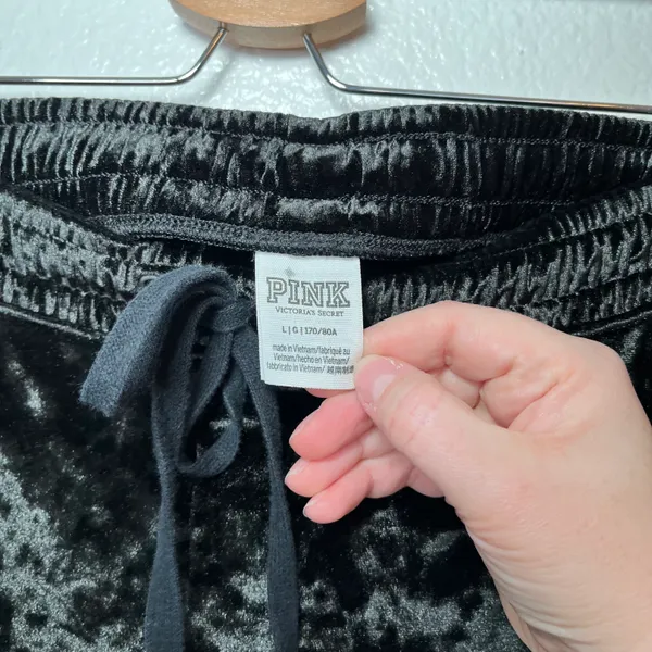 Victorias Secret PINK Womens Black Velvet Drawstring Joggers Size L - Image 7