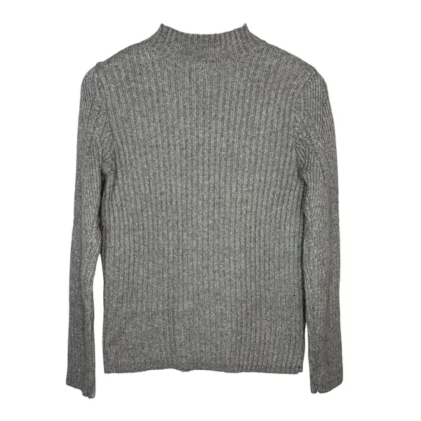 Liz Claiborne Sweater Womens Small Gray Metallic Knit Mock Neck Diamond Ribbed‎ - Image 5