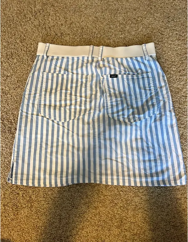 Blue Pinstripe Lee Mini Skirt - Image 2