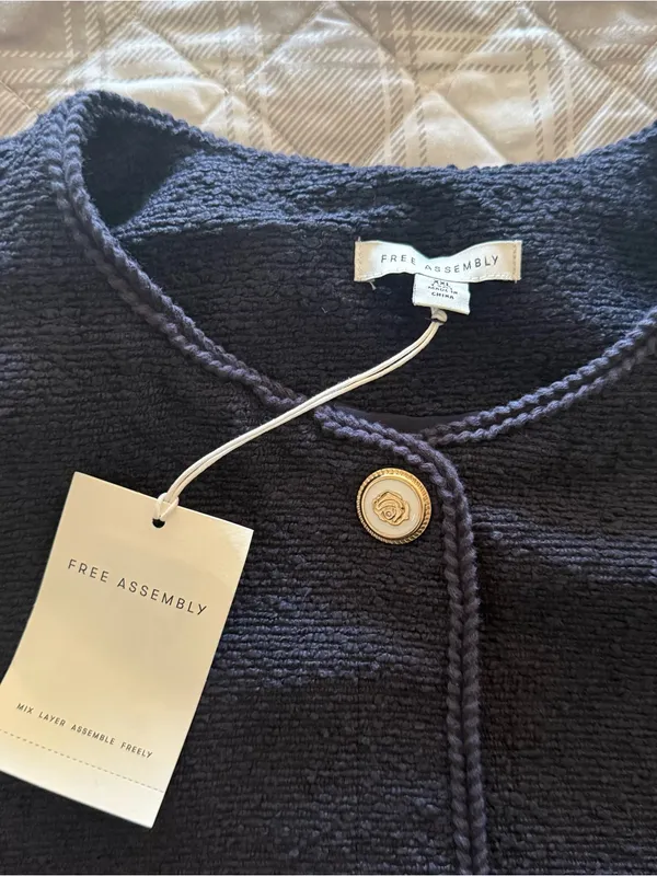 Free Assembly Nubby Collarless Crew Neck Jacket Size XL (16-18) Navy Blue - Image 11