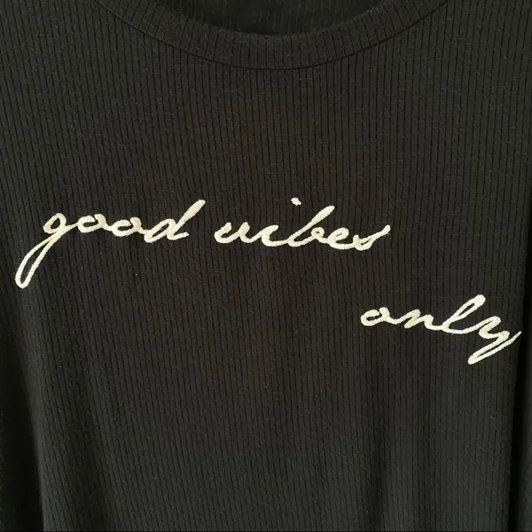 Flutter Good Vibes Only Embroidered Oversized Top Black Short Sleeve Small - Image 3