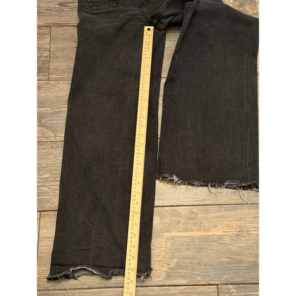 Zara The Patch Pockets Marine Straight Jeans Black High Waist Wide Leg Raw Hem 4 - Image 7