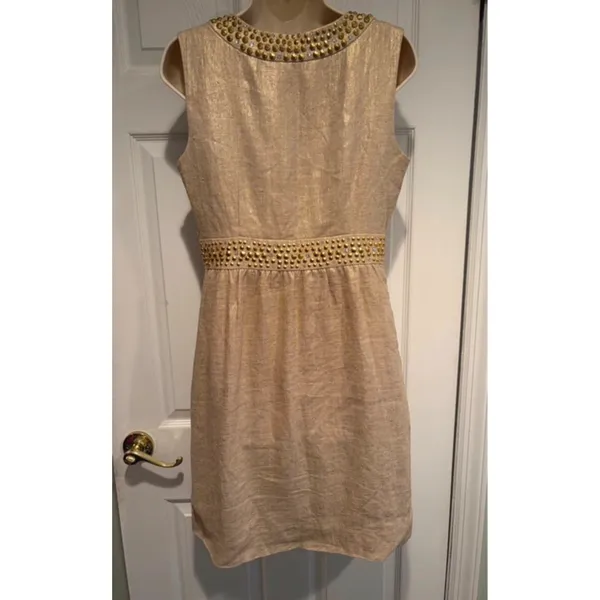 Kate‎ Spade New York Gold Metallic Linen Studded Sheath Dress NJMU1225 Womens 4 - Image 15
