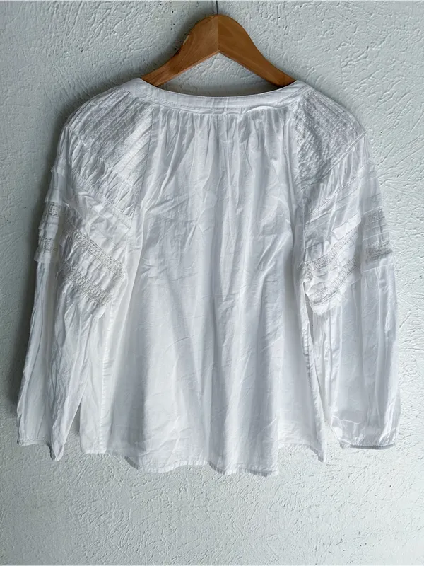 Faherty Enna White Cotton Lave Pintuck Top XS Cottagecore Prairie Peasant Blouse - Image 6