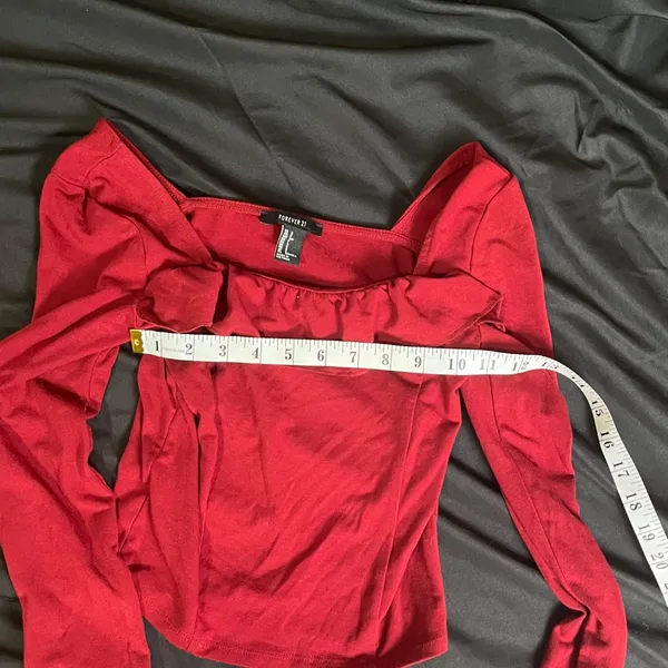 Forever 21 Ruffled Red Crop Top Square Neck - Image 9