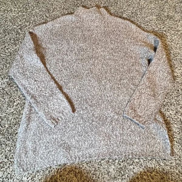 J. Jill Womens Medium Tan Boucle Cable Knit Mock Neck Sweater Marled Pullover‎ - Image 5