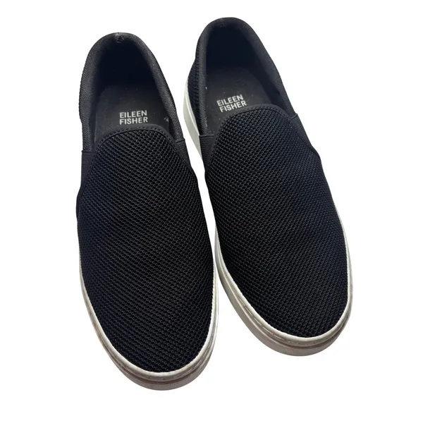 Eileen Fisher‎ Womens Black Mesh Slip On Platform Sneakers Size 7 Comfort Casual - Image 2