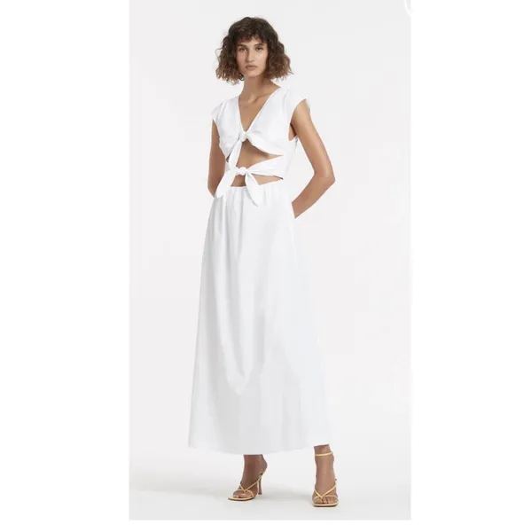 SIR the Label Anja White Cotton Tie Cut Out Maxi Dress Size Small - Image 2