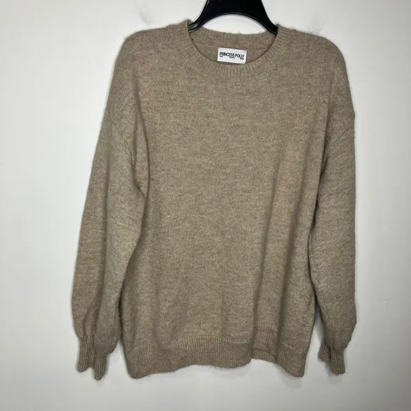 Princess Polly tan crewneck sweater balloon sleeves‎ women's size 4 oversized - Image 2