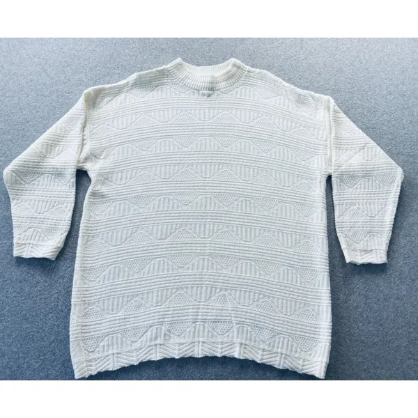 Vintage 80s Spunky Textured Knit Sweater Cream Made in USA Oversized One Size - Image 2