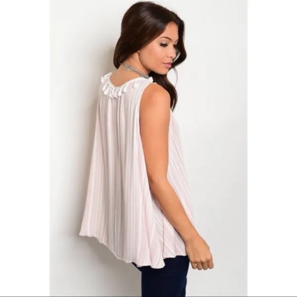 Off White & Mauve Striped Pattern Top Tunic Pink - Image 4