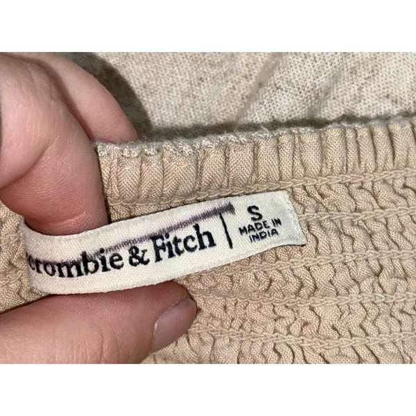 Abercrombie & Fitch Tan Beige Linen Blend Smocked Tie Strap Mini Dress Size S - Image 5