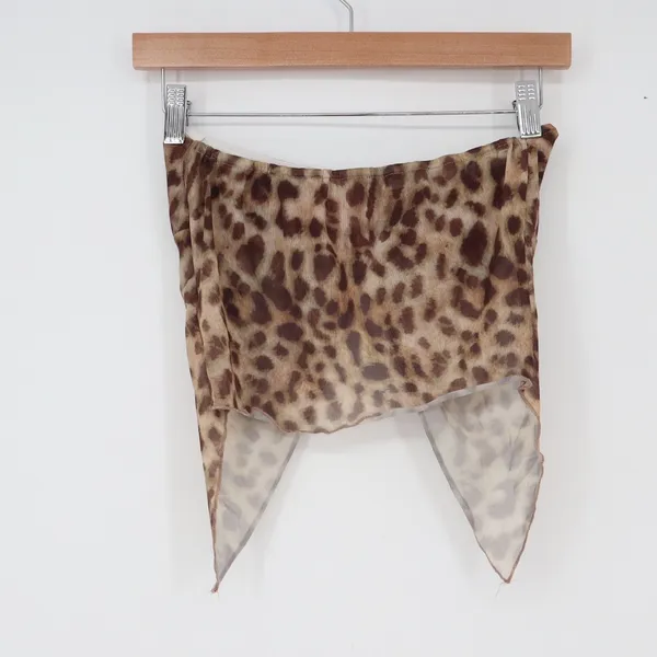 SHEIN Tube Top Womens XS Leopard Print Twist Front Handkerchief Hem Brown Exc - Image 4