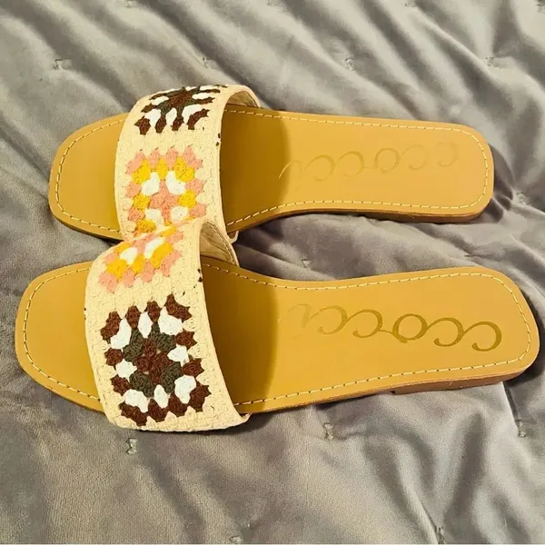 CCOCCI Crochet Walking Above Brown Multi Slide Sandals Brown Blush Multi 8 - Image 8