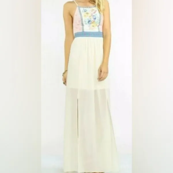 Flying Tomato Sleeveless Embroidered Waist Lined Goddess Maxi Dress Size Medium - Image 11