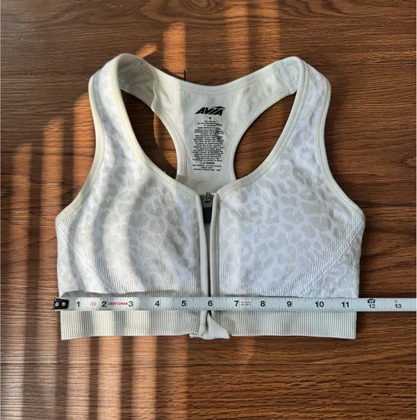 Avia Sports Bra Womens M Gray Leopard Front Zip Racerback Seamless - Image 6