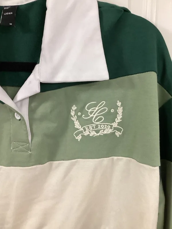 Cider Green Panel Colorblock Embroidered Long Sleeve Rugby Polo Sweatshirt - Image 5
