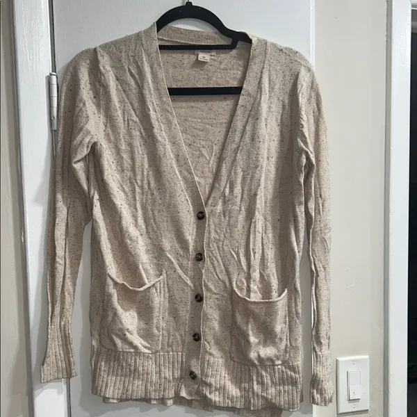 Cream Speckled Cardigan Cardigan Button Up Sweater Ribbed Sleeves and Bottom XS - Image 4