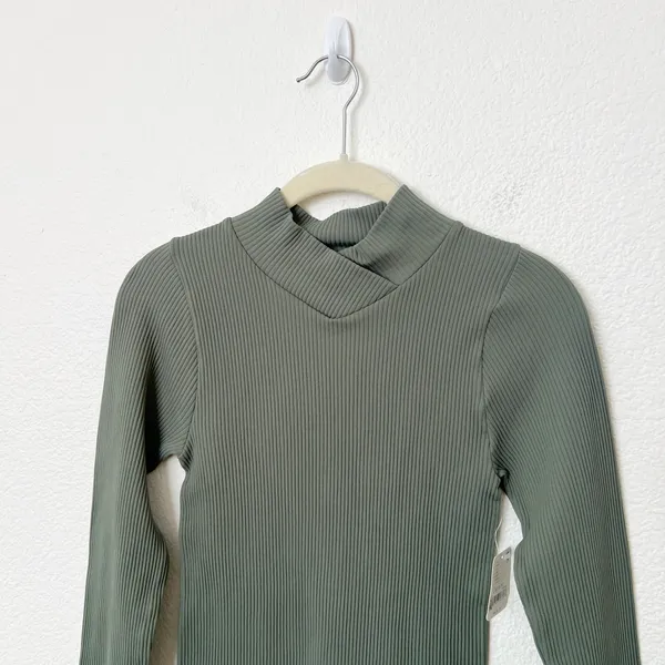 [Free People] Army Green XYZ Bodysuit Long Sleeve Ribbed Turtleneck NWT Sz L/XL - Image 4