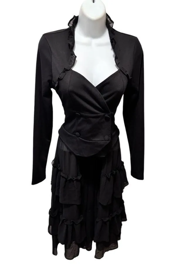 Hot Topic Black Sweetheart Double-Breasted Tiered Ruffle Jacket S Steampunk Goth - Image 4