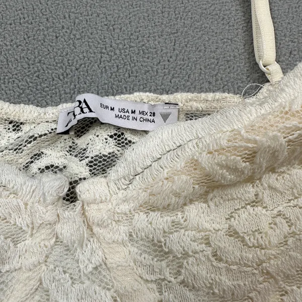 NWOT Zara Lace Crop Top M Off Shoulder Long Sleeve Ivory Sweetheart Blouse - Image 6